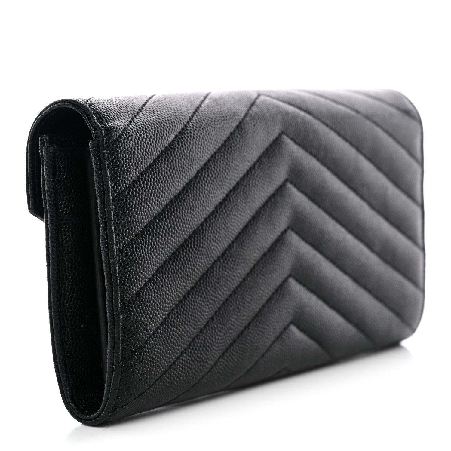Saint Laurent Grain De Poudre Matelasse Chevron Monogram Flap Wallet Black 3 of 9