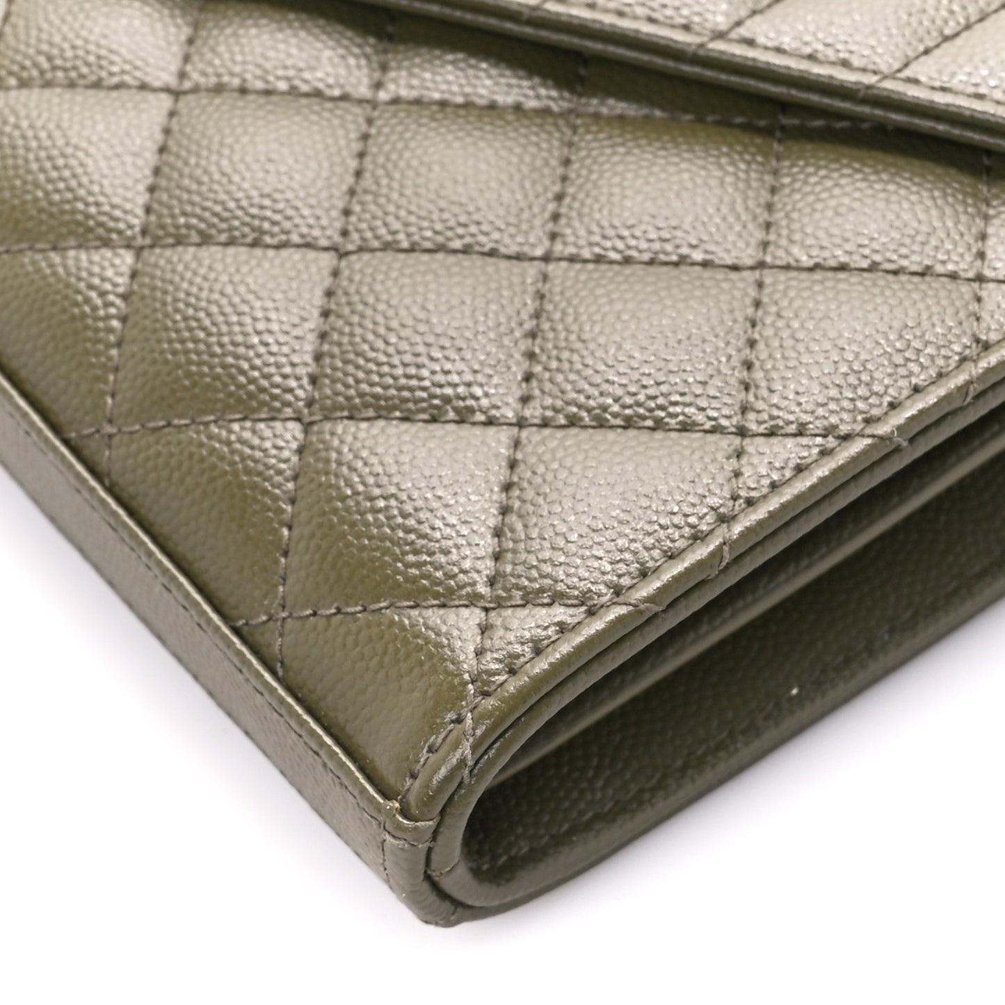 Grain De Poudre Mixed Matelasse Triquilt Monogram Chain Wallet Kaki