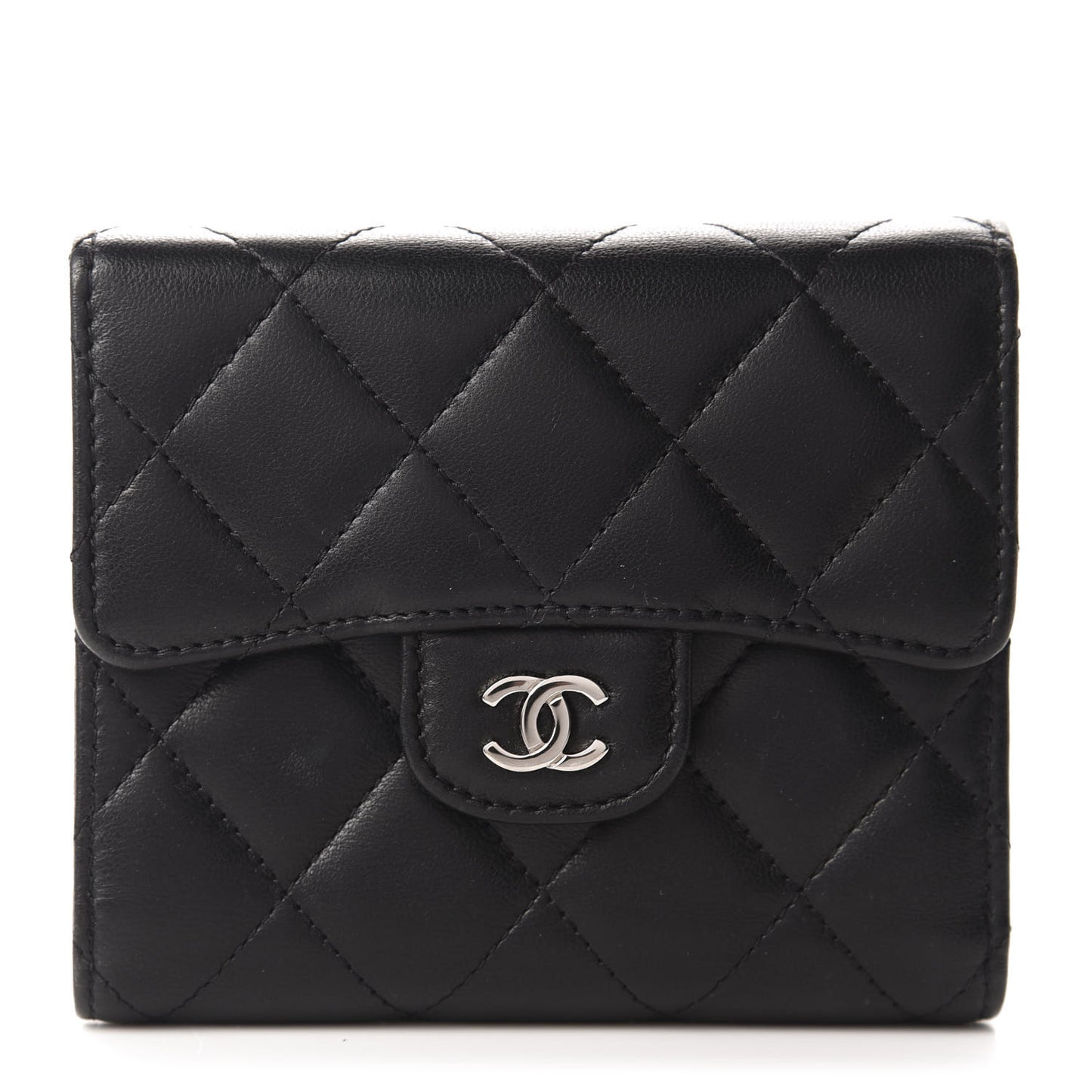 Lambskin Quilted Compact Flap Wallet Black