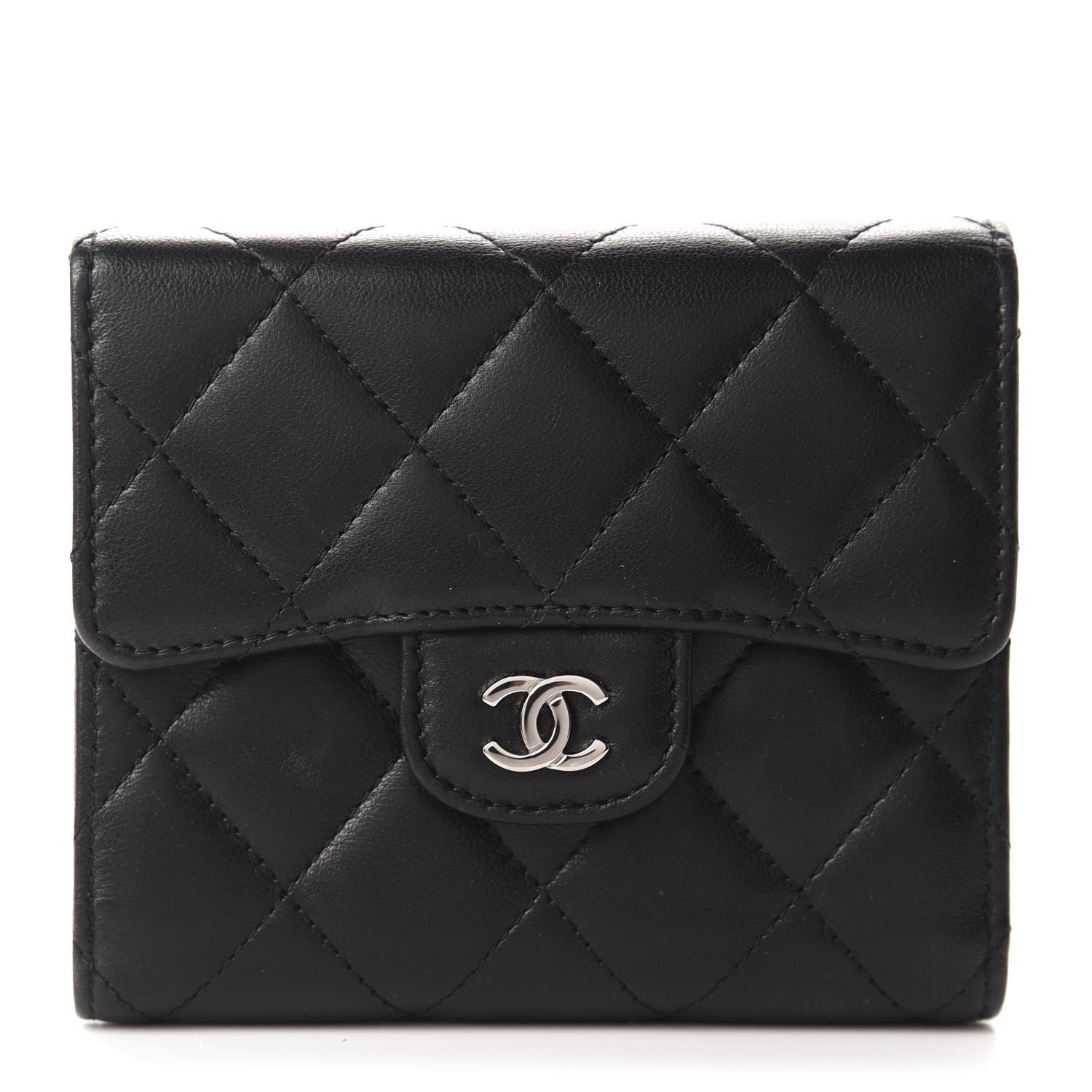 Chanel Lambskin Quilted Compact Flap Wallet Black 1 of 8