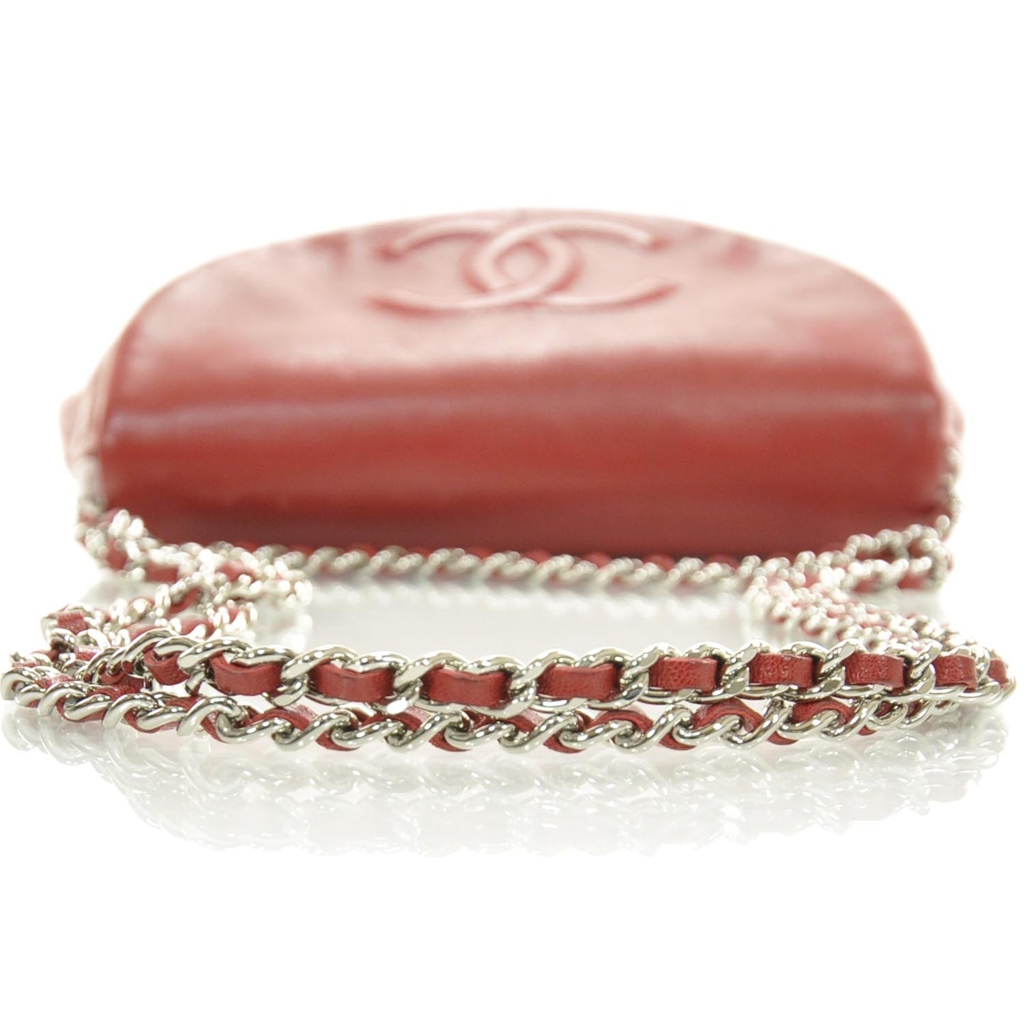 Lambskin Half Moon Wallet On Chain Red