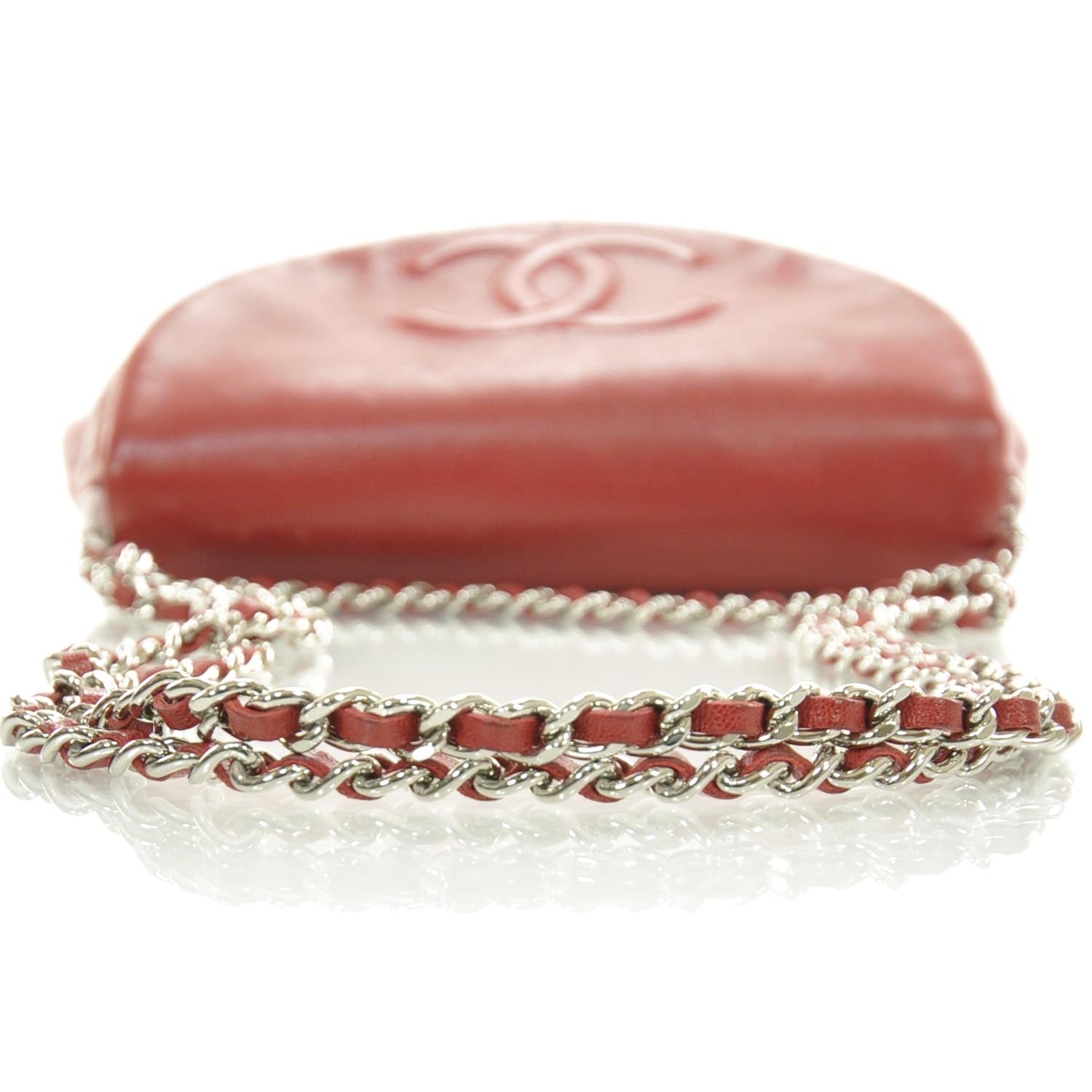 Chanel Lambskin Half Moon Wallet On Chain Red 5 of 10