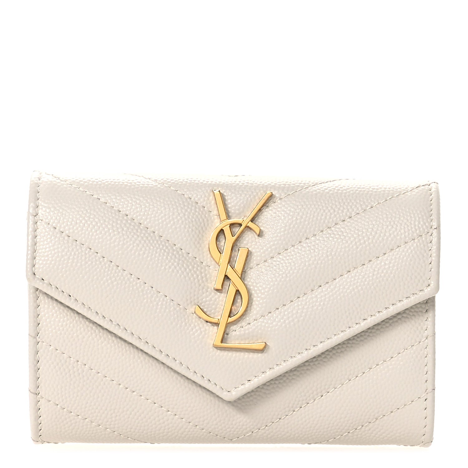 Saint Laurent Grain De Poudre Matelasse Chevron Small Monogram Envelope Wallet Crema Soft 1 of 7