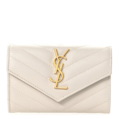 Saint Laurent Grain De Poudre Matelasse Chevron Small Monogram Envelope Wallet Crema Soft 1 of 7