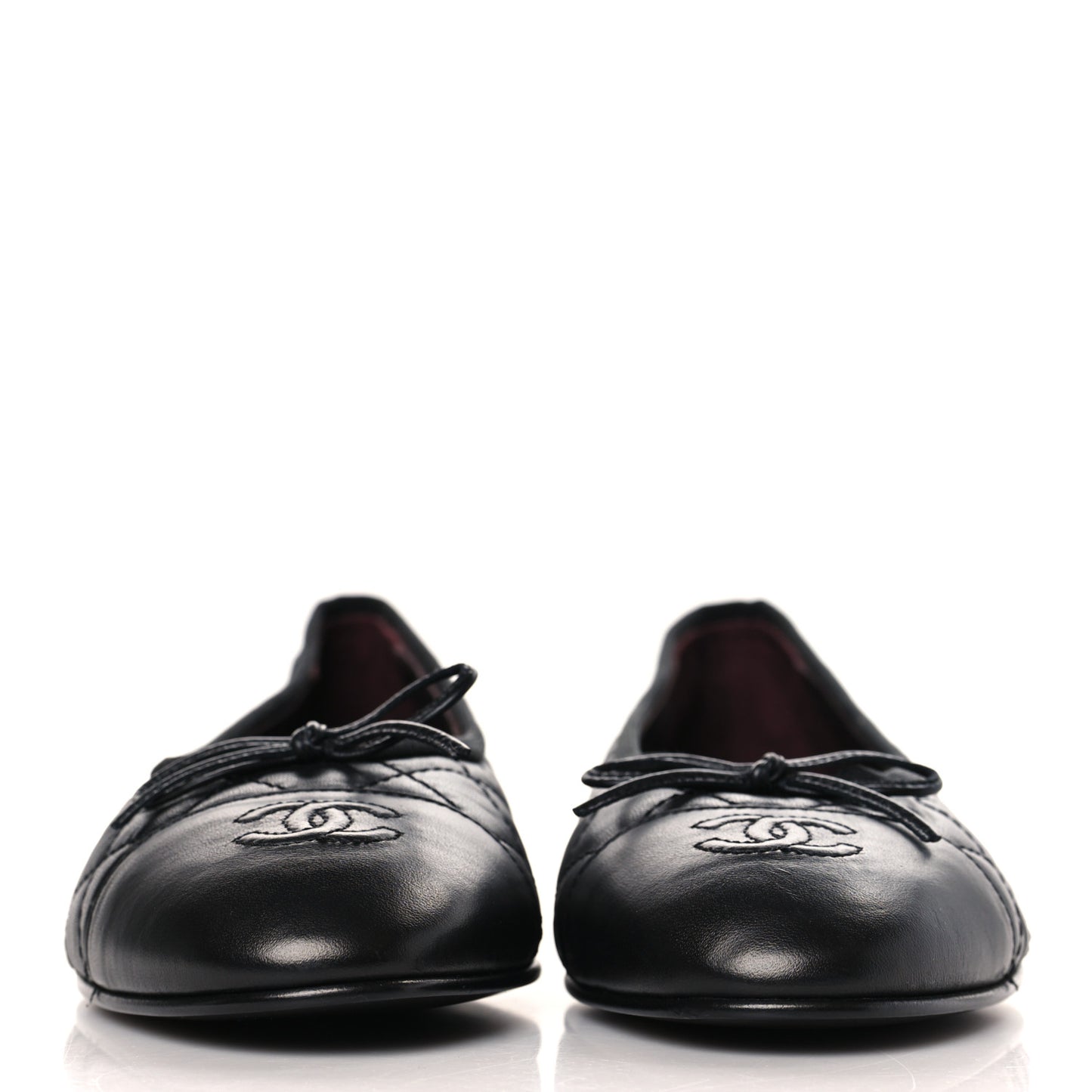 Aged Calfskin Quilted CC Cap Toe Ballerina Flats 41 Black