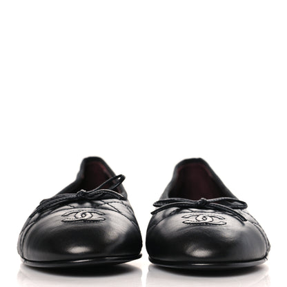 Chanel Aged Calfskin Quilted CC Cap Toe Ballerina Flats 41 Black 2 of 8