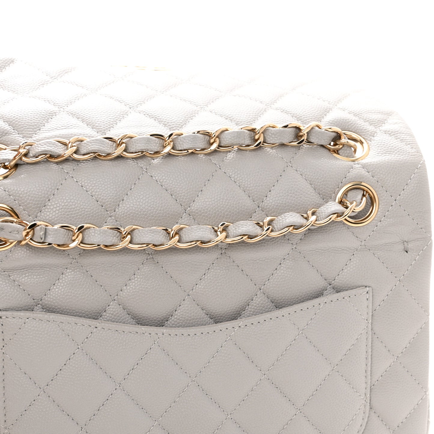 Caviar Quilted Small Double Flap Grey