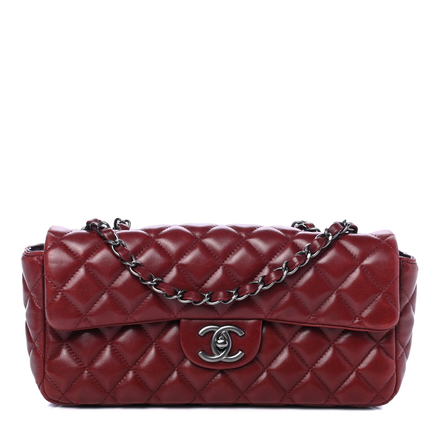 Lambskin Quilted East West Flap Dark Red