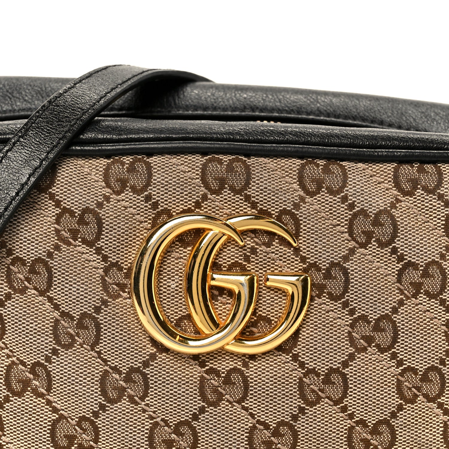 Gucci Monogram Matelasse Diagonal Small GG Marmont Chain Shoulder Bag Beige Black 9 of 11