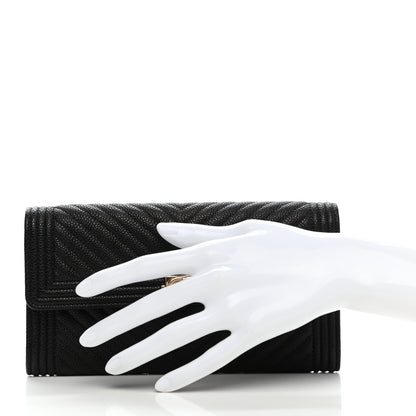 Chanel Caviar Chevron Quilted Boy Flap Wallet Black 2 of 9
