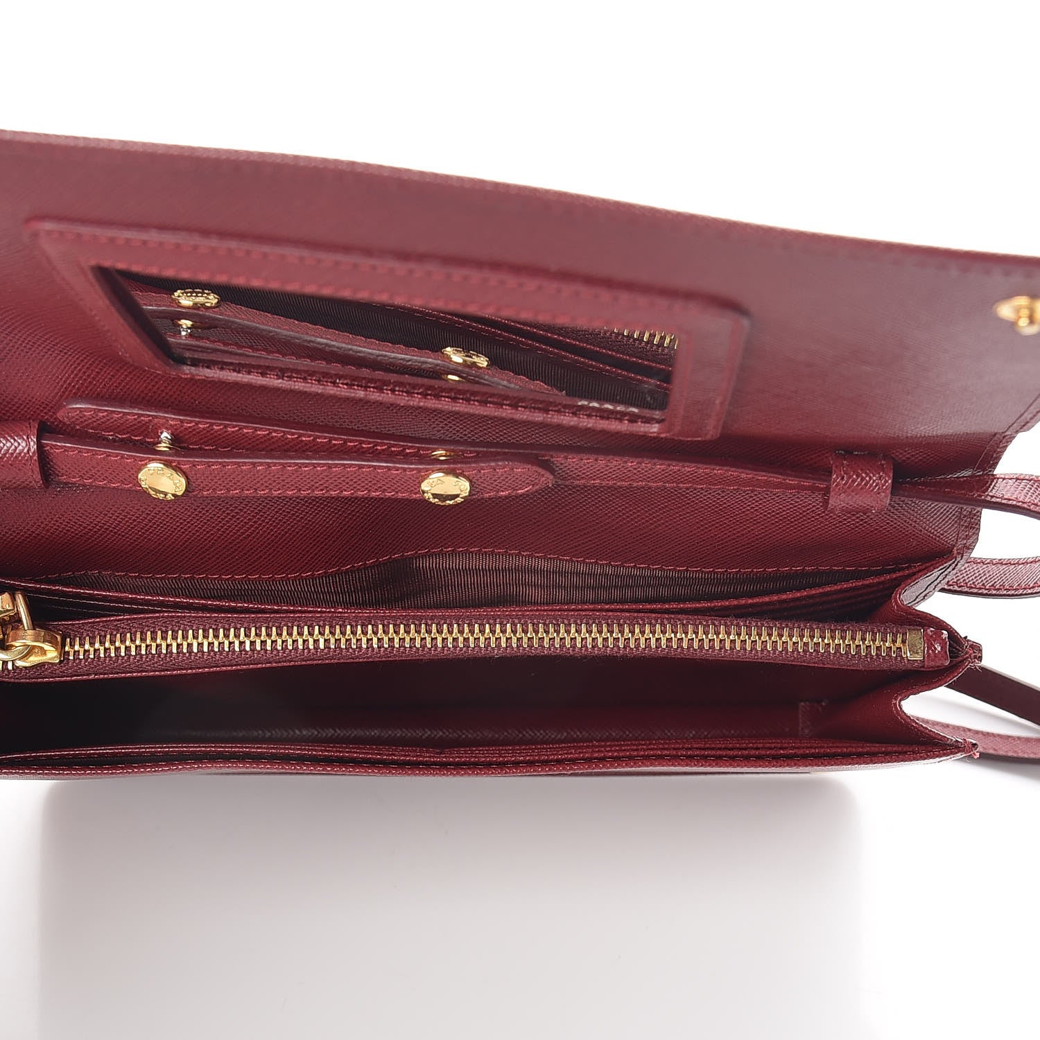 Prada Saffiano Metal Flap Wallet with Strap Cherry 5 of 9