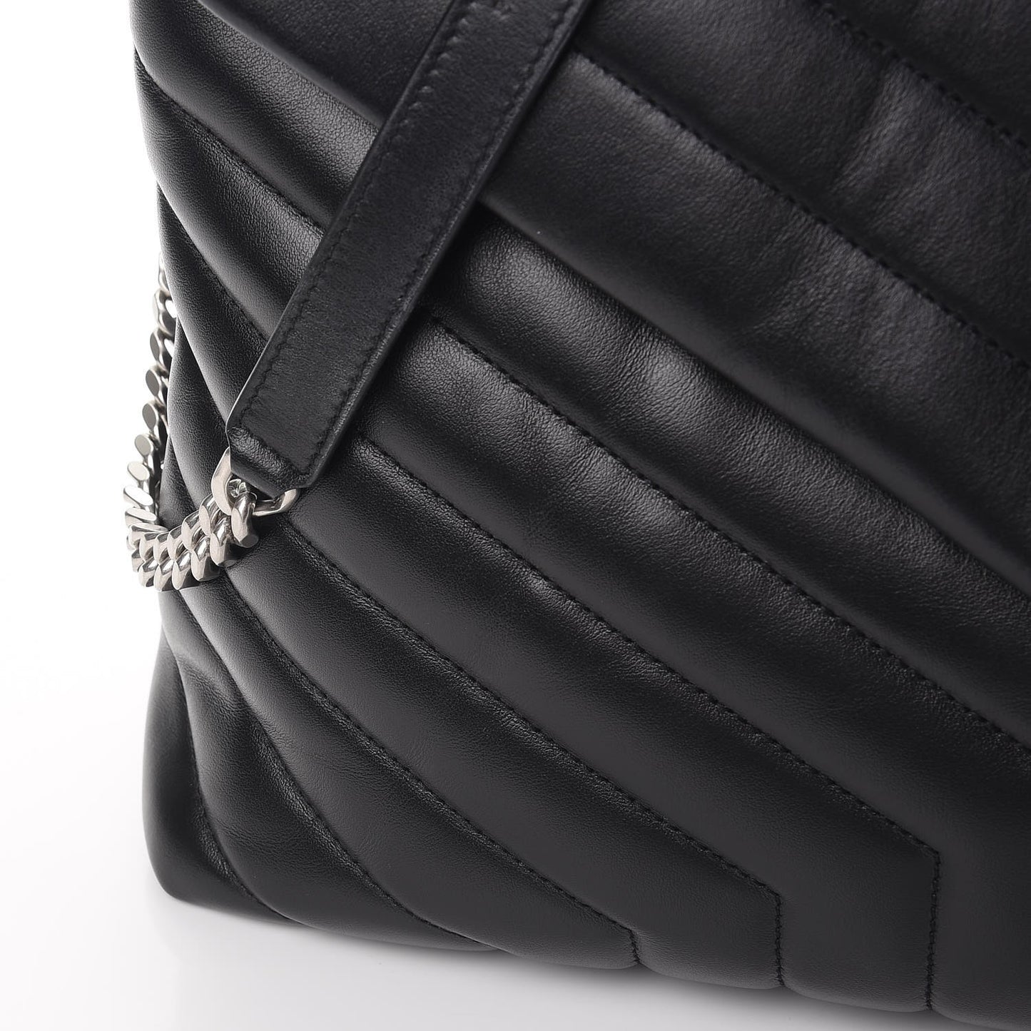 Calfskin Y Quilted Monogram Large Loulou Chain Satchel Black