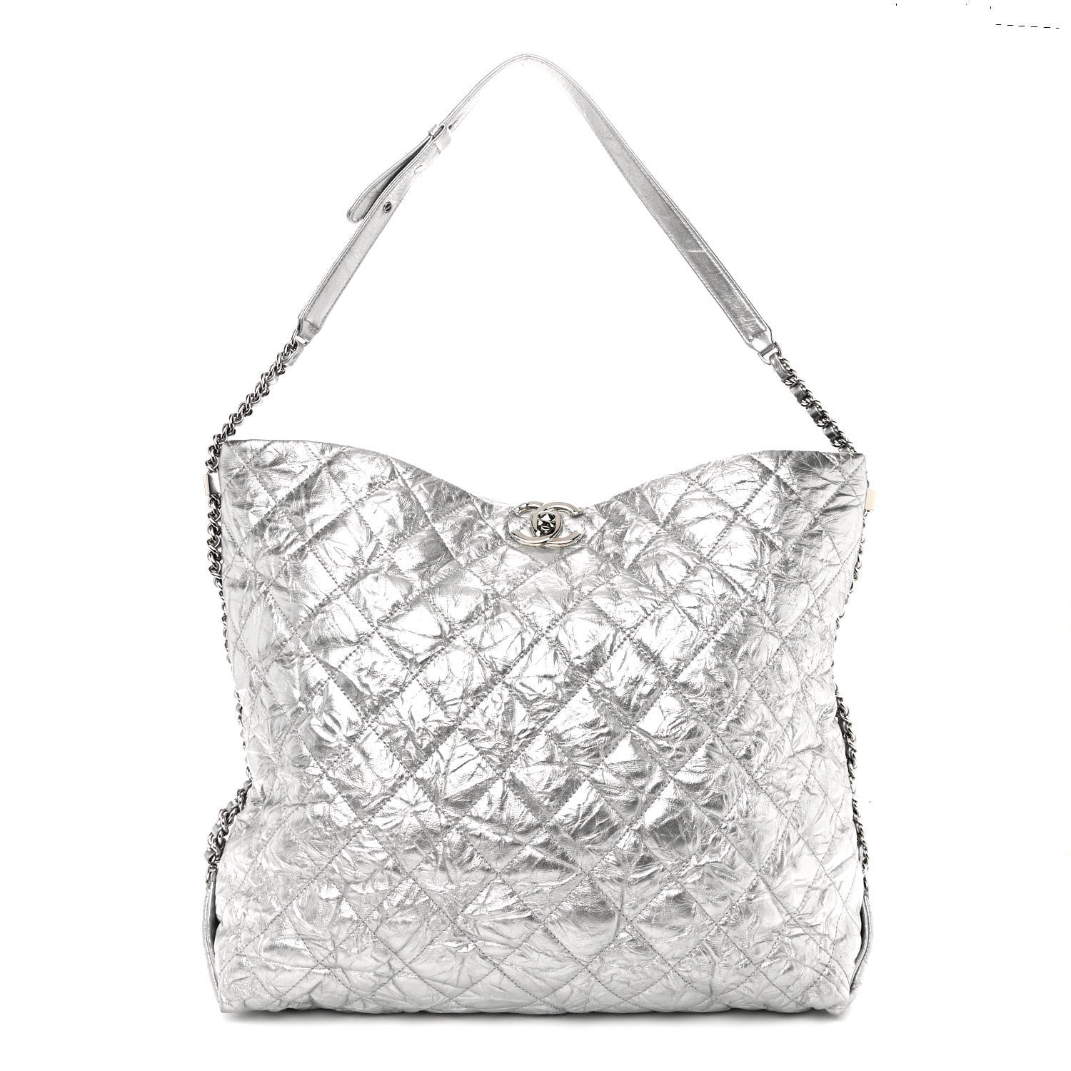 Chanel Metallic Crackled Calfskin Quilted Large Big Bang Hobo Silver 1 of 10