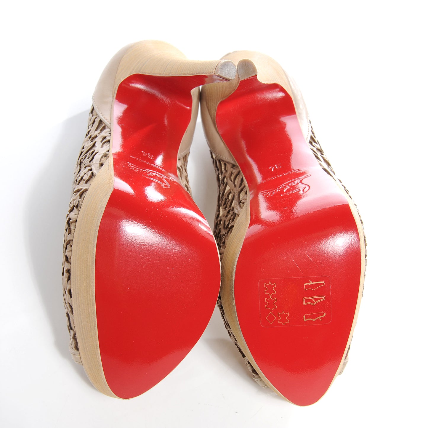 Calf Laser Cut Pampas VIP 150 Platform Pumps 34 Nude