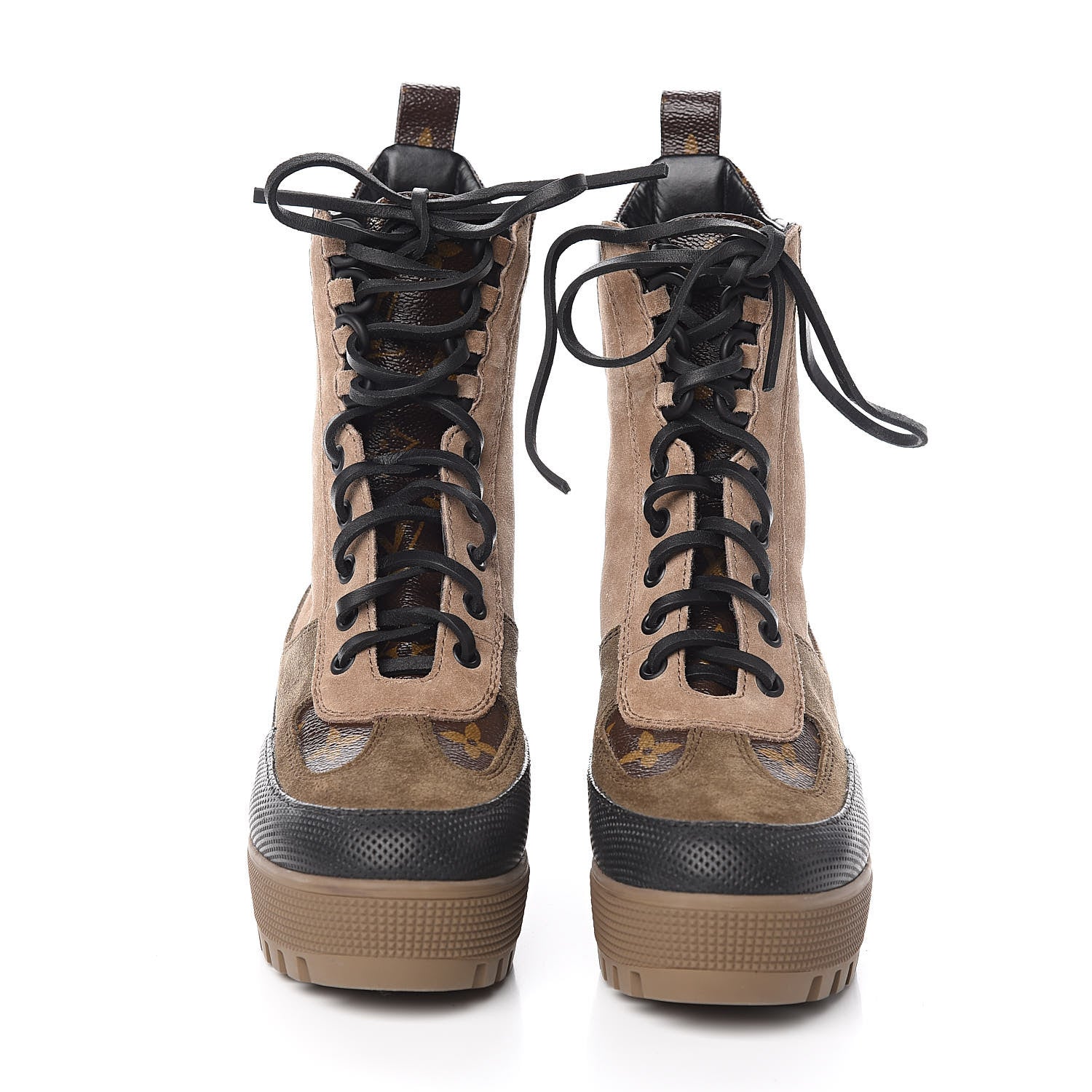 Louis Vuitton Suede Calfskin Monogram Laureate Platform Desert Boots 35 Beige 2 of 9