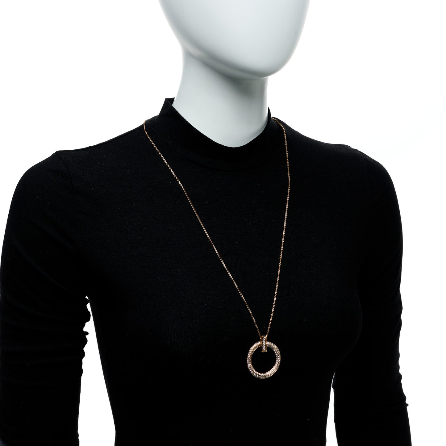 18K Yellow 18K Rose Gold Diamond Large T T1 Circle Pendant Necklace