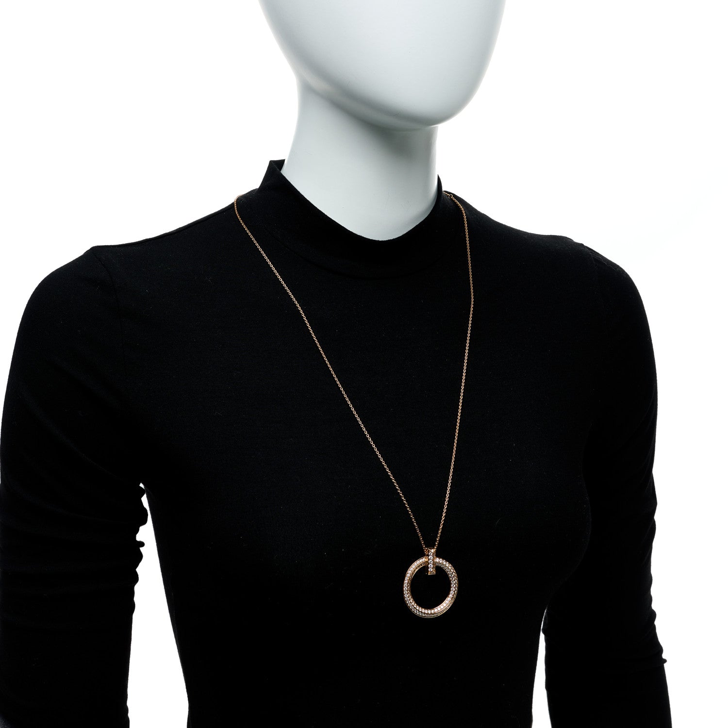 Tiffany 18K Yellow 18K Rose Gold Diamond Large T T1 Circle Pendant Necklace 2 of 6