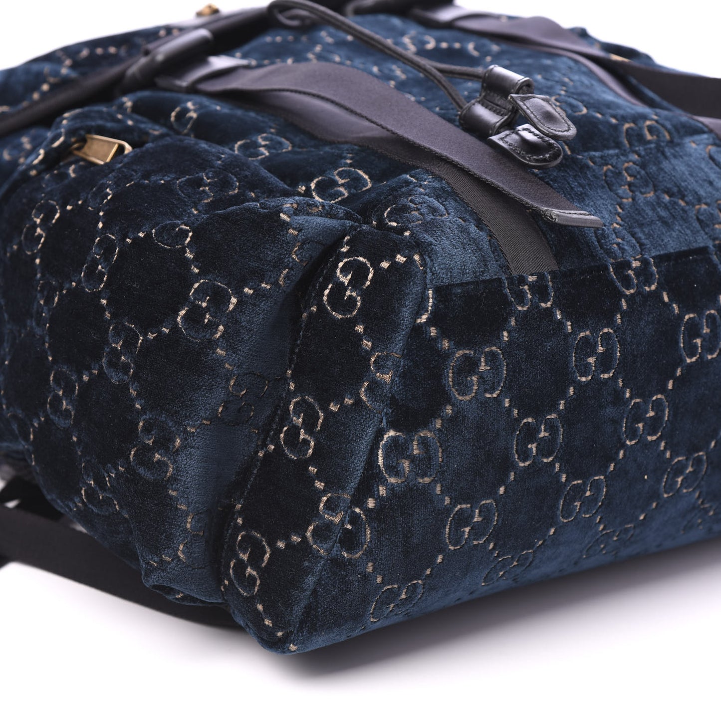 Velvet GG Monogram Web Medium Double Buckle Backpack Blue Beige Black