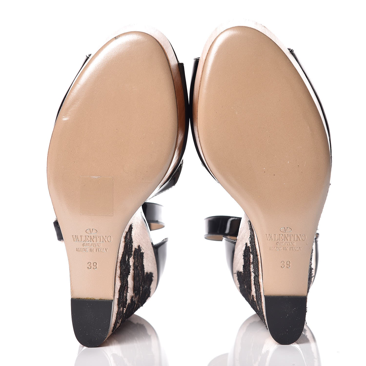 Valentino Garavani Calfskin Lace Applique Wood Wedge Sandals 39 Black 7 of 15