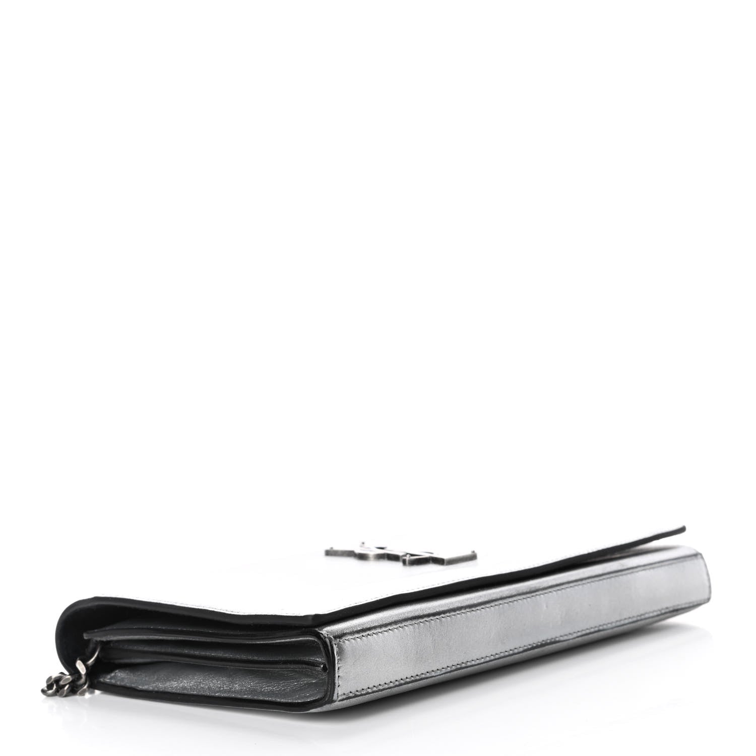 Saint Laurent Metallic Calfskin Monogram Chain Wallet Argento 3 of 10