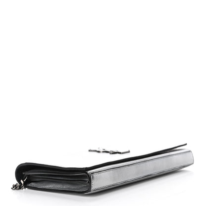 Saint Laurent Metallic Calfskin Monogram Chain Wallet Argento 3 of 10