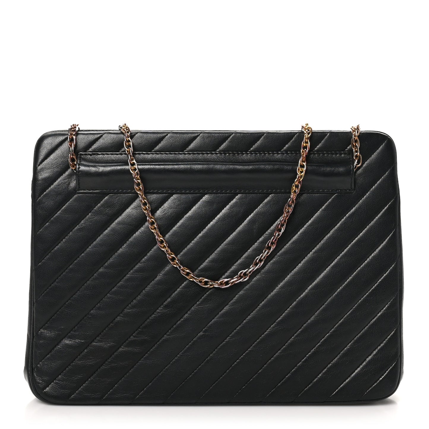 Lambskin Diagonal Quilted Kisslock Bag Black