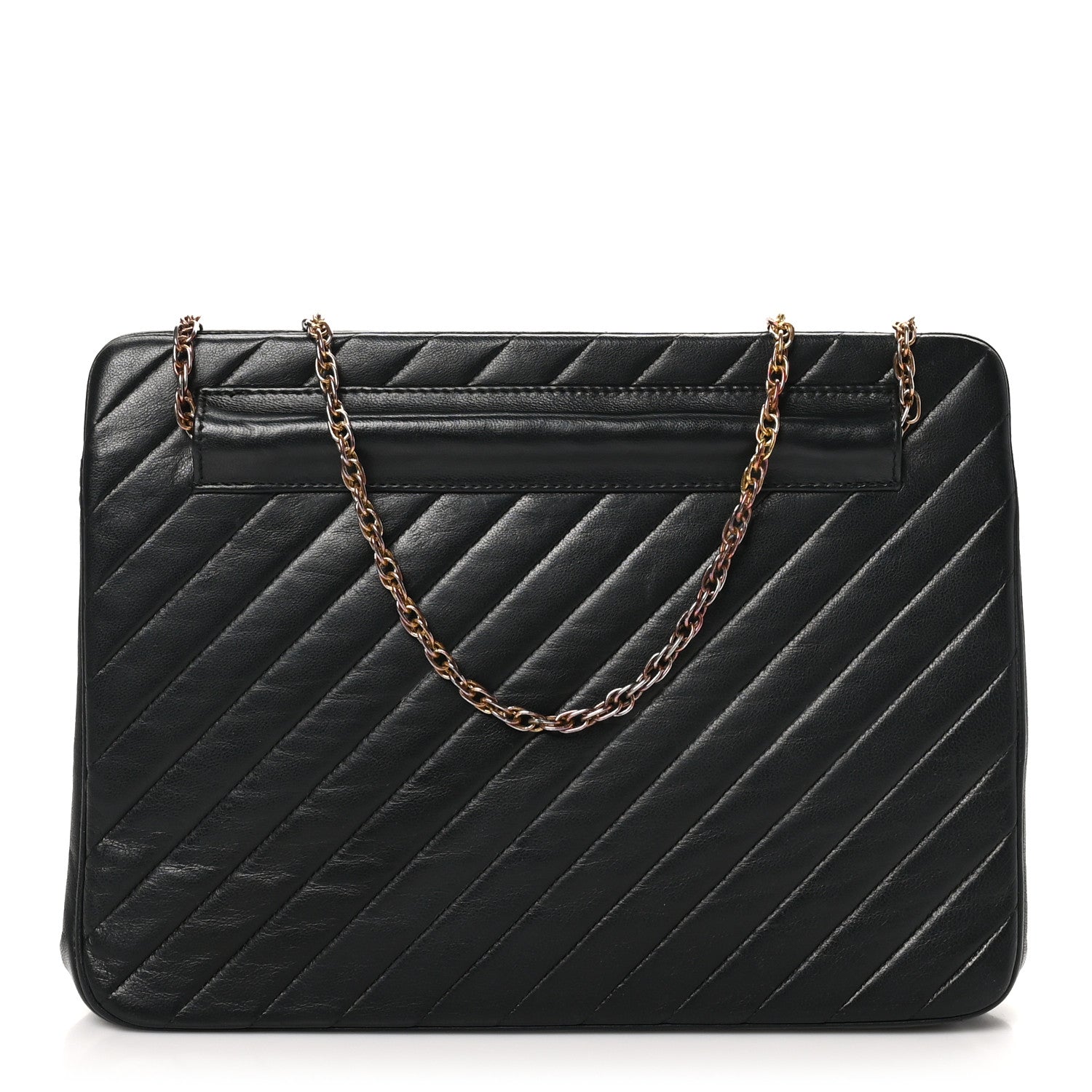 Chanel Lambskin Diagonal Quilted Kisslock Bag Black 1 of 11