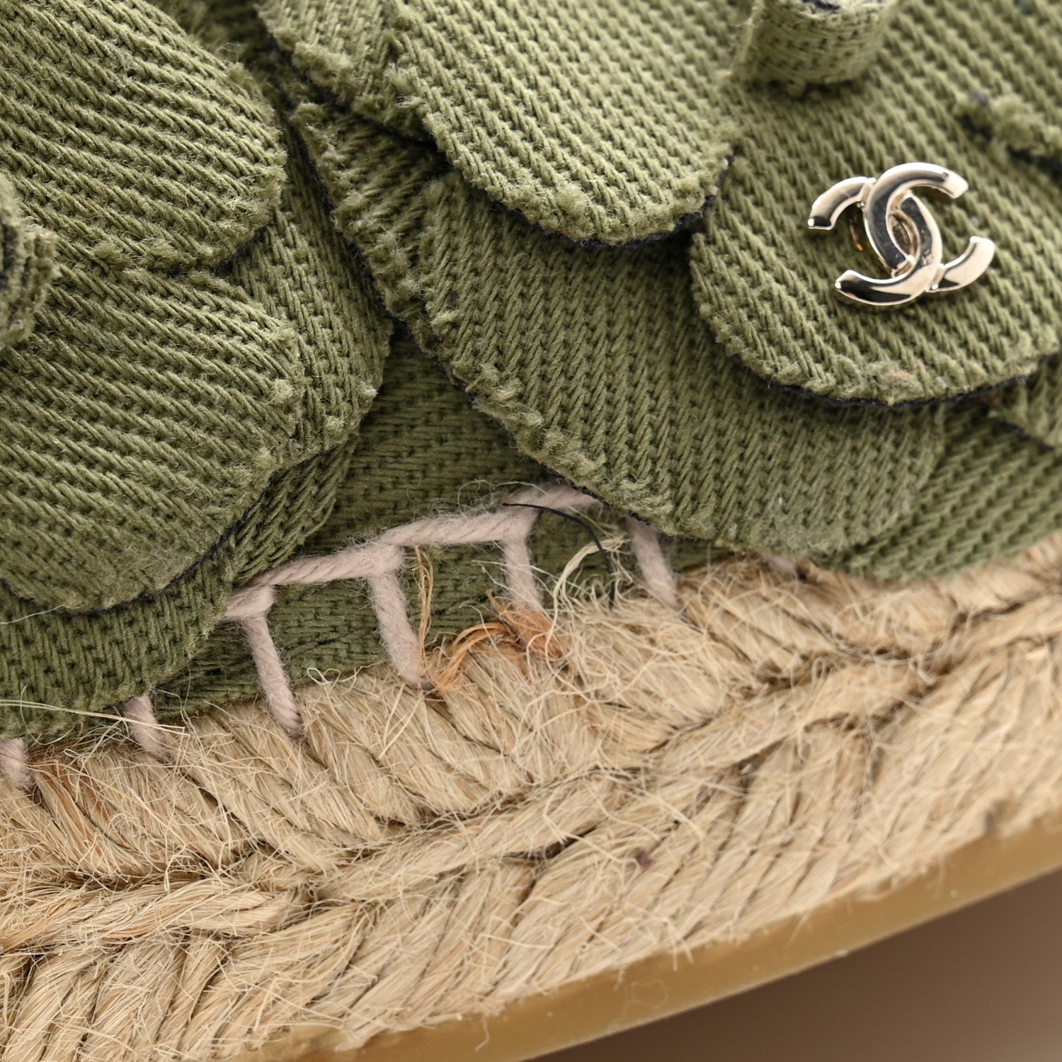 Chanel Fabric Camellia CC Espadrilles 39 Khaki 9 of 11