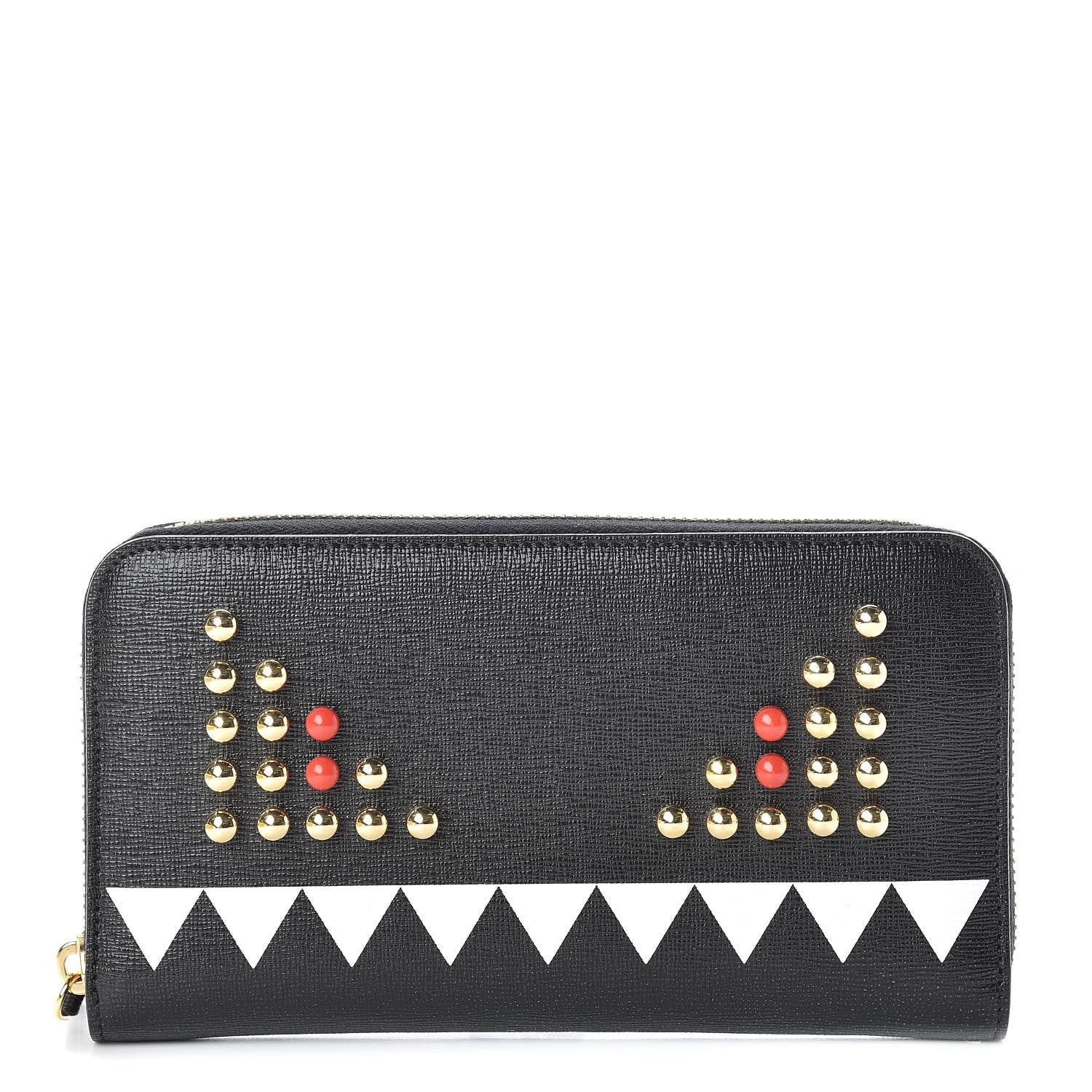 Fendi Vitello Elite Studded Monster Zip Around Wallet Black 1 of 7