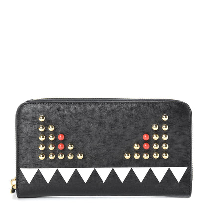 Fendi Vitello Elite Studded Monster Zip Around Wallet Black 1 of 7