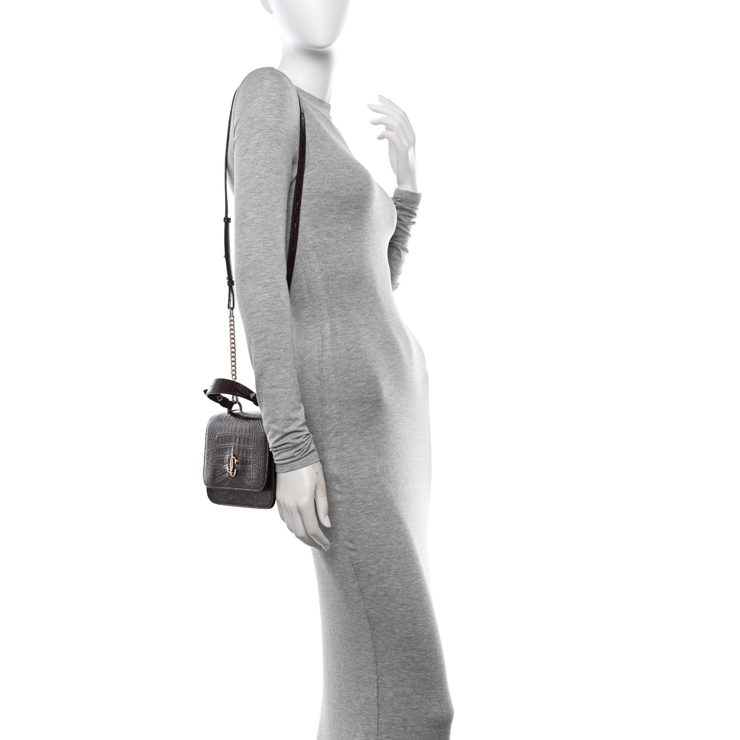 Jimmy Choo Calfskin Crocodile Embossed Medium JC Top Handle Bordeaux 2 of 12