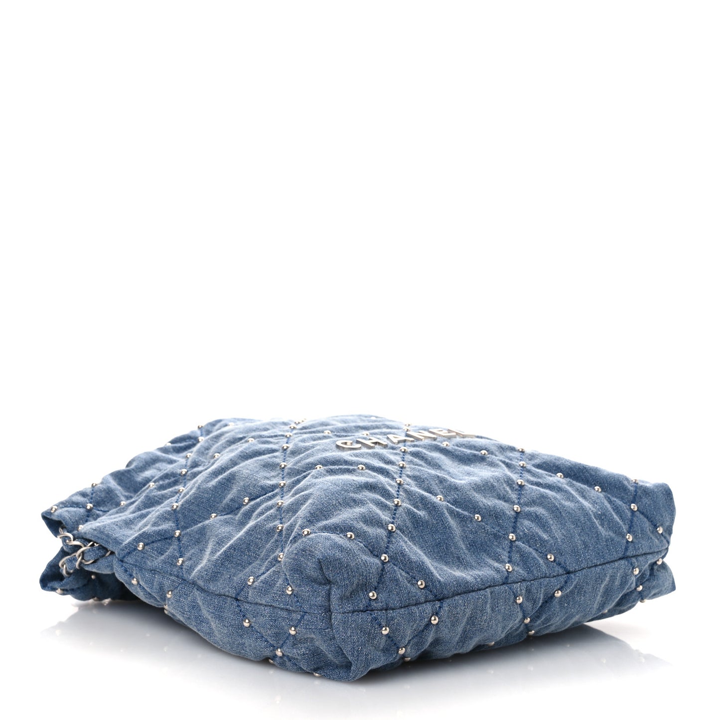 Washed Denim Quilted Studded Small Chanel 22 Blue