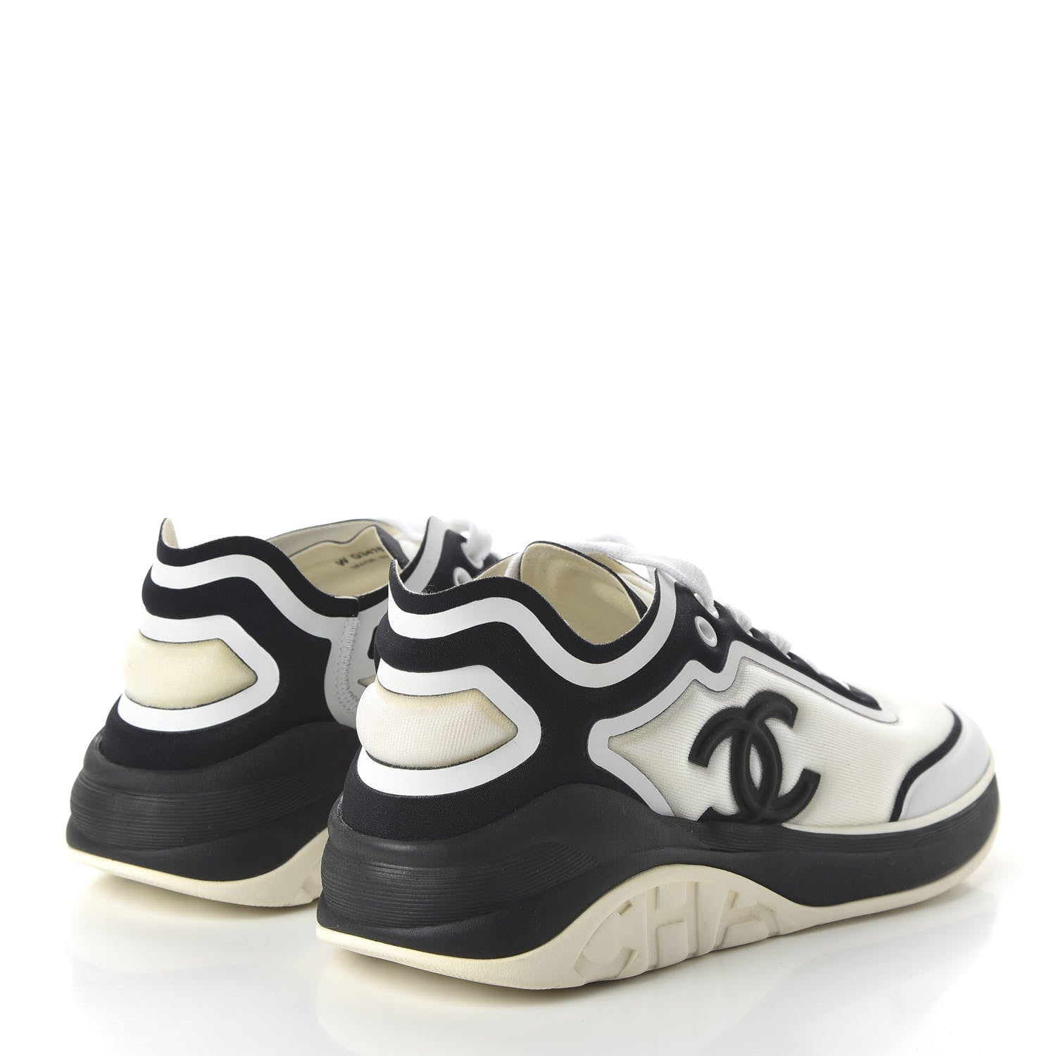 Chanel Calfskin Mesh Lycra Womens Logo Sneakers 37 White Black 4 of 8