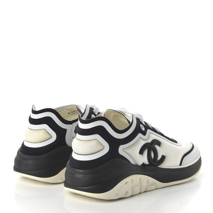 Chanel Calfskin Mesh Lycra Womens Logo Sneakers 37 White Black 4 of 8