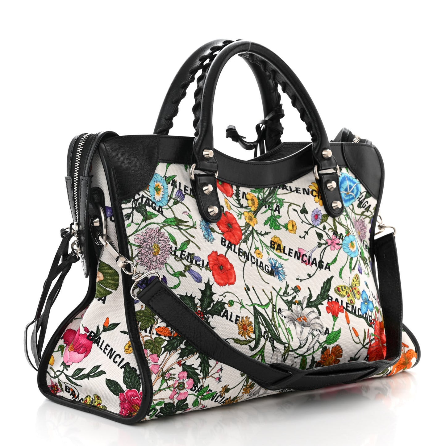 X GUCCI Canvas Azalea Calfskin Flora Logo Print Neo Classic Silver Hardware Medium City White Multicolor Black