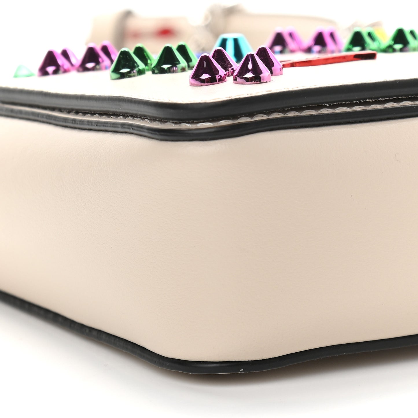 Calfskin Spikes Loubinthesky Zoompouch Crossbody Ivory Multicolor