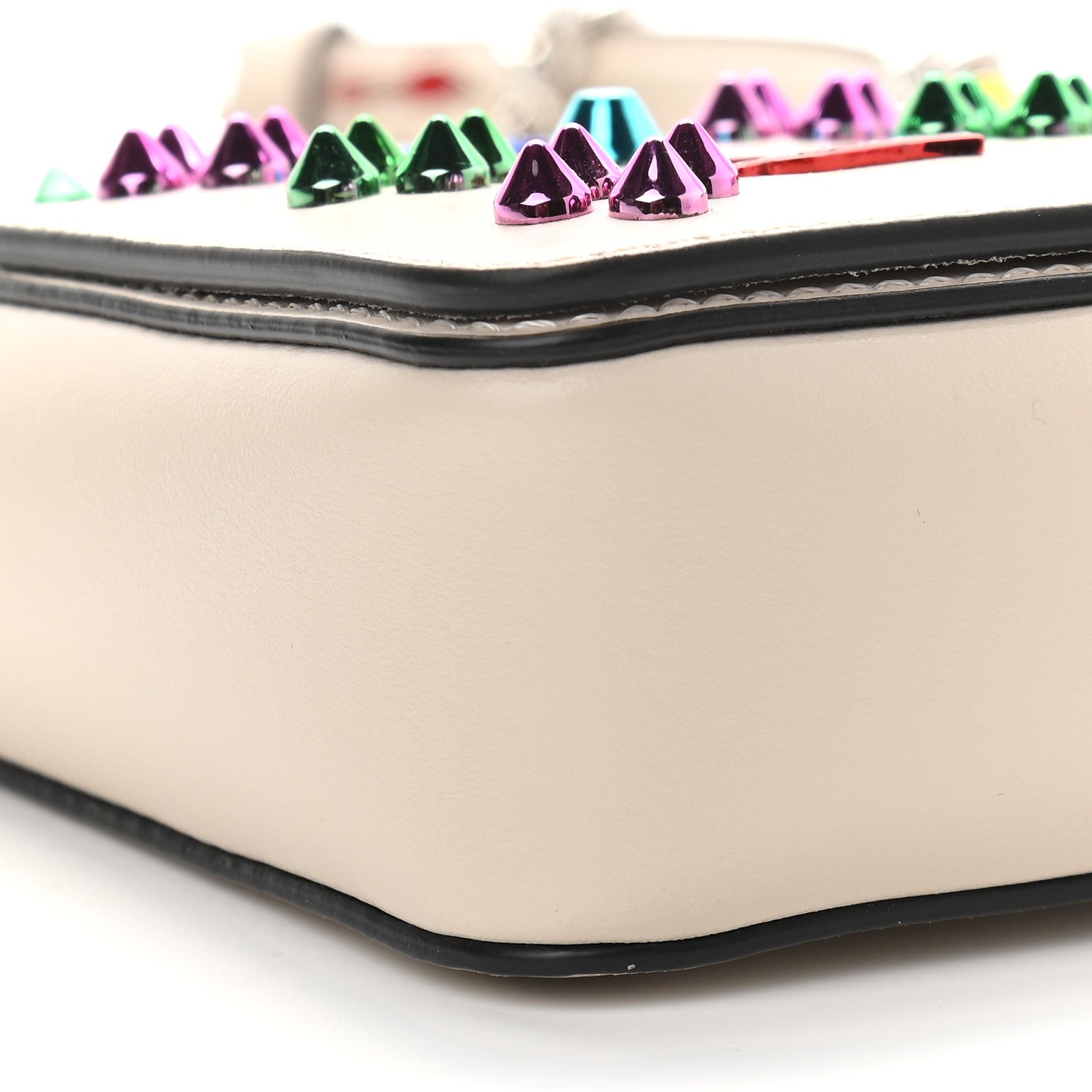 Christian Louboutin Calfskin Spikes Loubinthesky Zoompouch Crossbody Ivory Multicolor 7 of 8