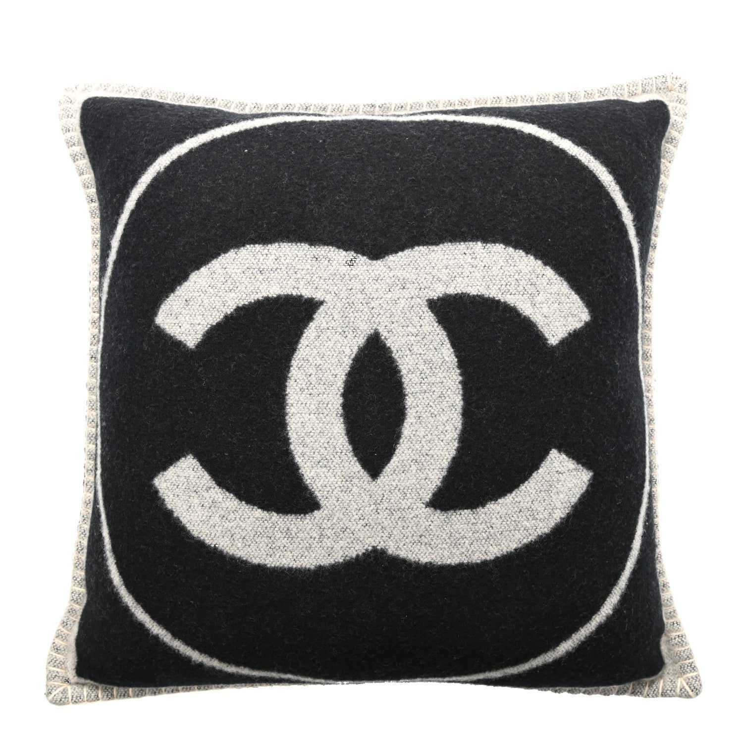 Chanel Merino Wool Cashmere CC Pillow Black Beige 1 of 5
