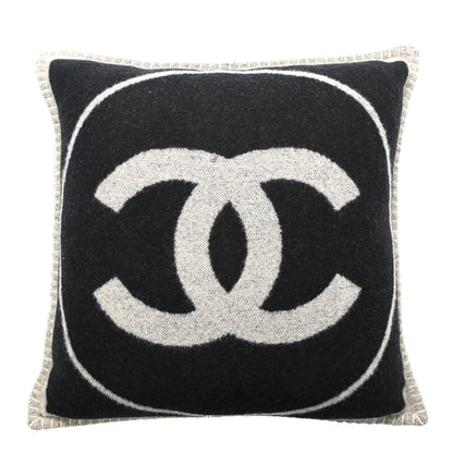 Chanel Merino Wool Cashmere CC Pillow Black Beige 1 of 5