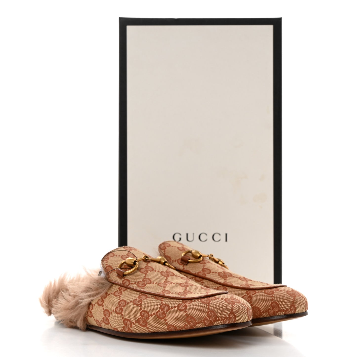 GG Monogram Fur Mens Princetown Slippers 7 Beige Ruggine Rust
