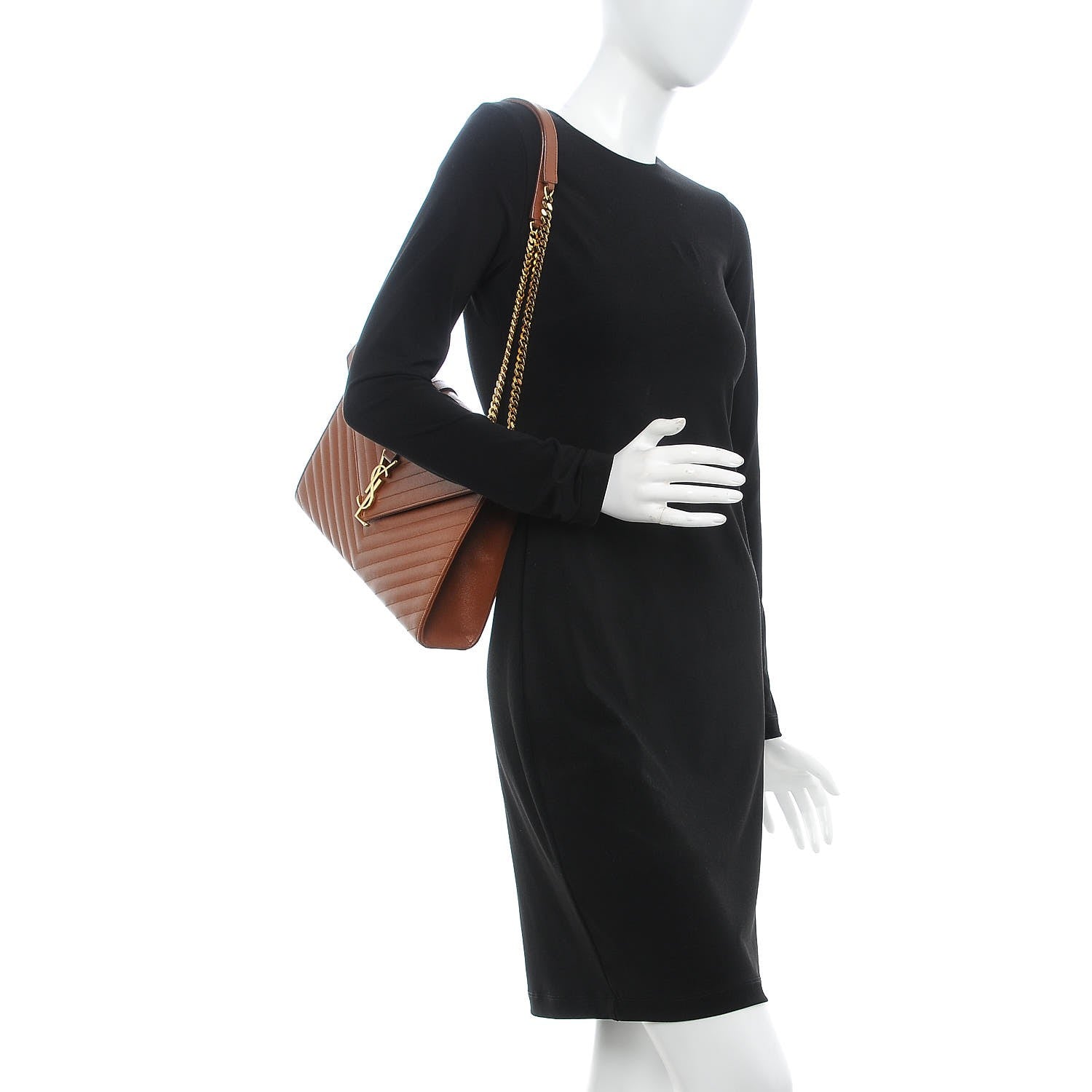 Saint Laurent Grain De Poudre Matelasse Chevron Large Monogram Satchel Brown 2 of 9