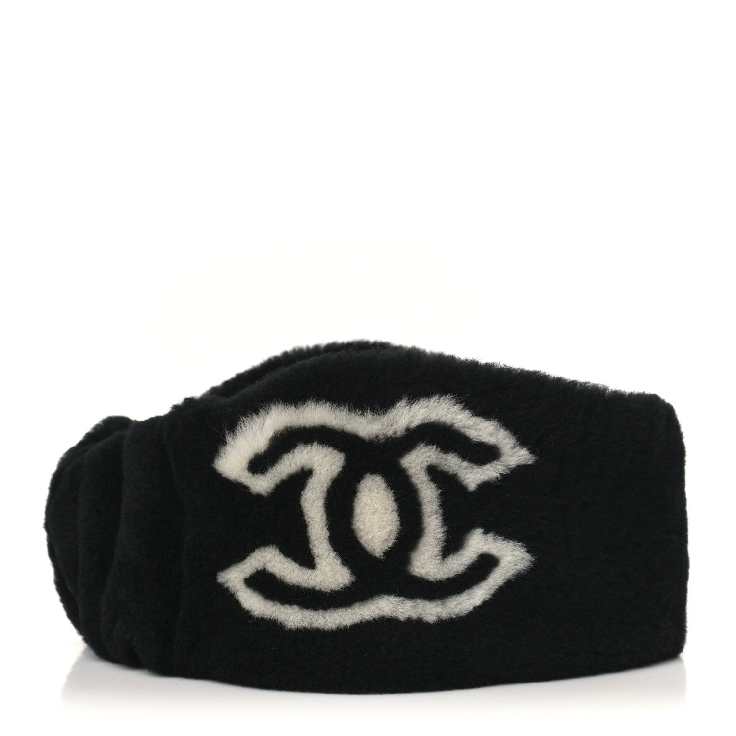 Chanel Dyed Lamb Shearling CC Headband Black White 1 of 6