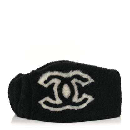 Chanel Dyed Lamb Shearling CC Headband Black White 1 of 6