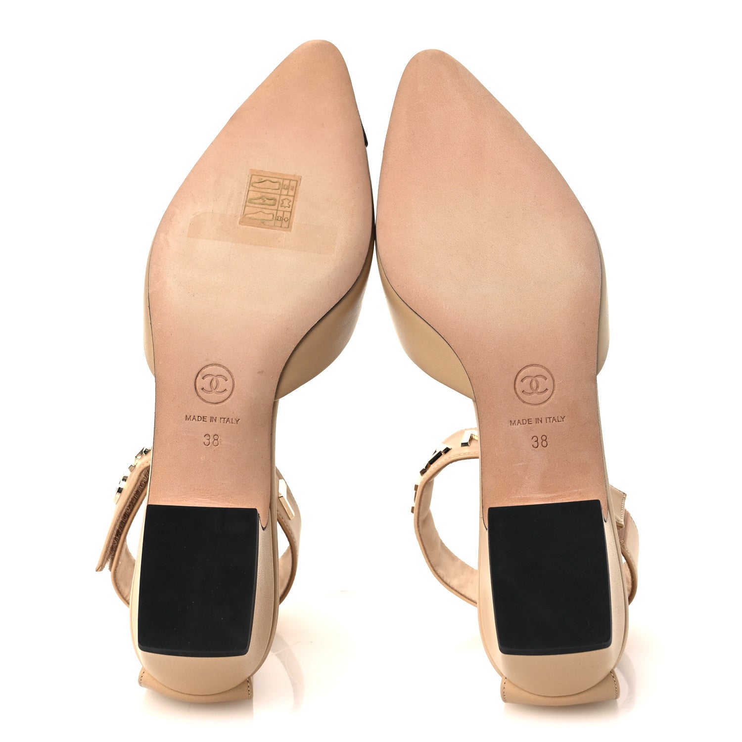 Chanel Lambskin Grosgrain Cap Toe Logo Ankle Strap Pumps 38 Beige Black 7 of 11