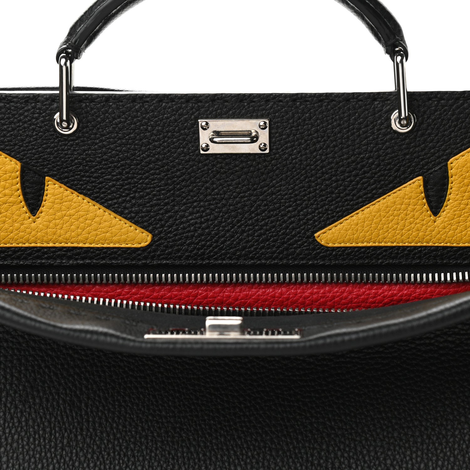 Fendi Cuoio Romano Selleria Monster Eyes Inlay Large Mens Peekaboo Iconic Essential Satchel Black Sunflower 11 of 13