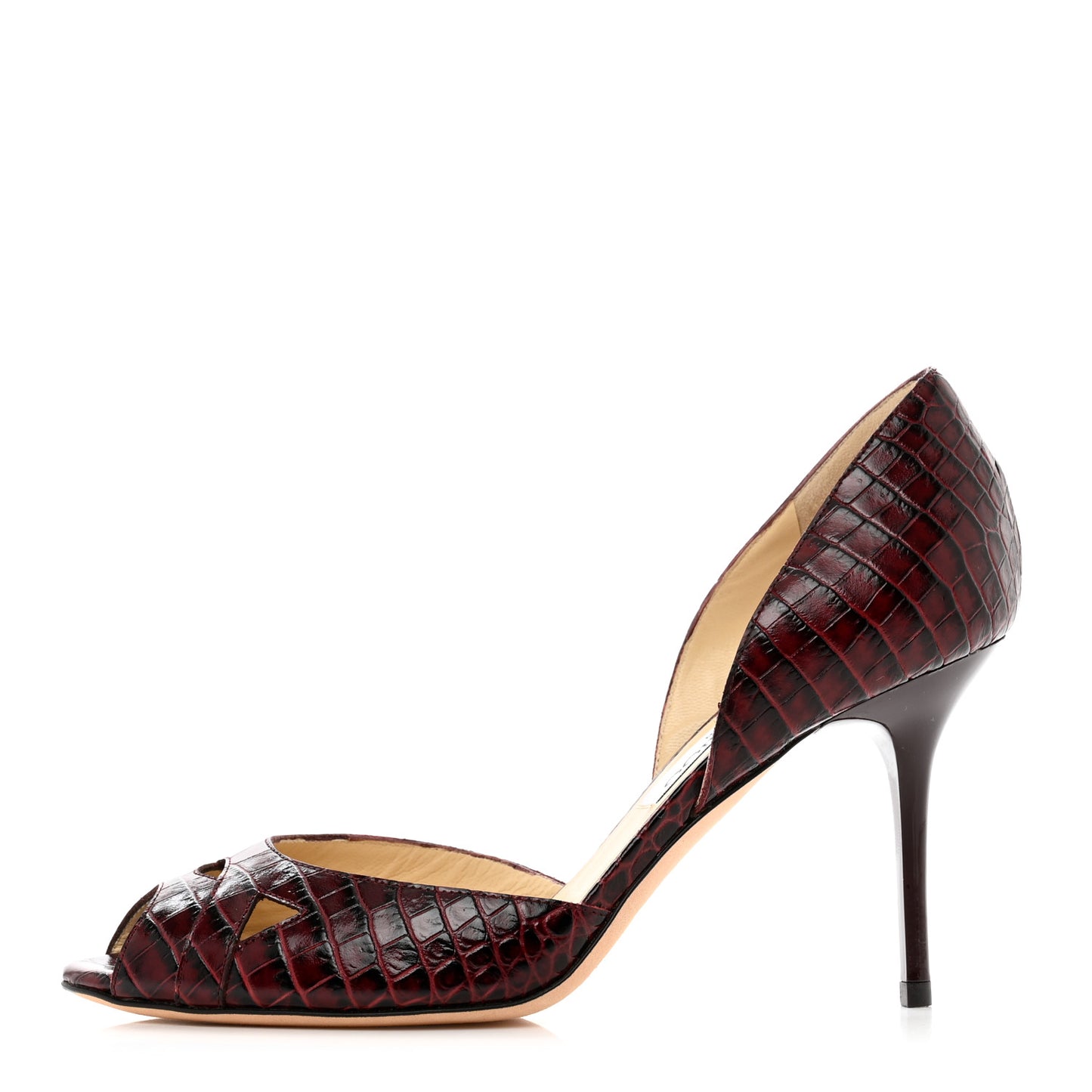 Calfskin Crocodile Embossed Pumps 35.5 Burgundy