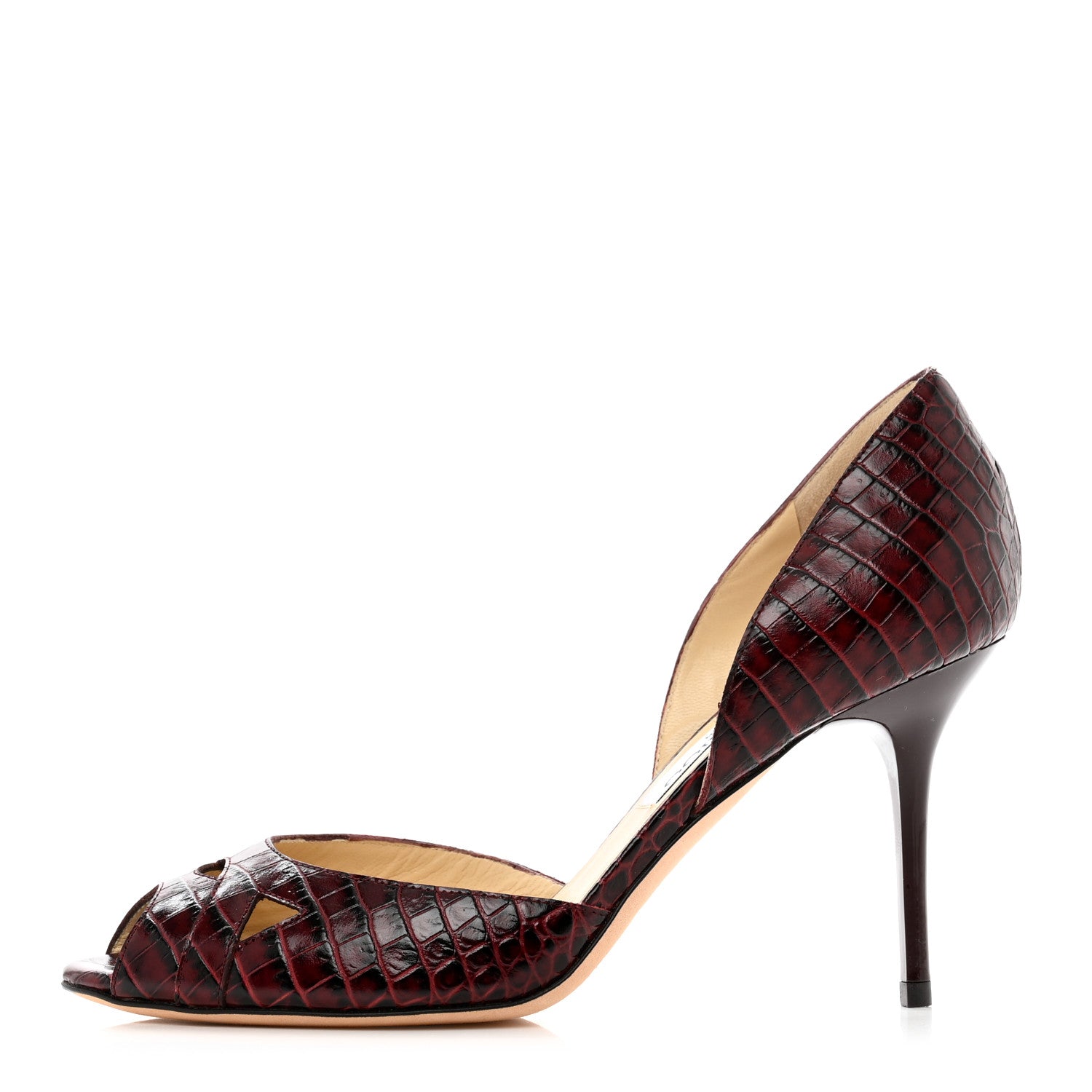 Jimmy Choo Calfskin Crocodile Embossed Pumps 35.5 Burgundy 1 of 7