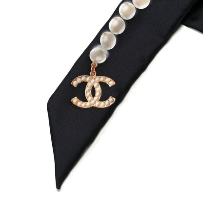 Chanel Silk Pearl CC Slim Bandeau Scarf Navy 2 of 3