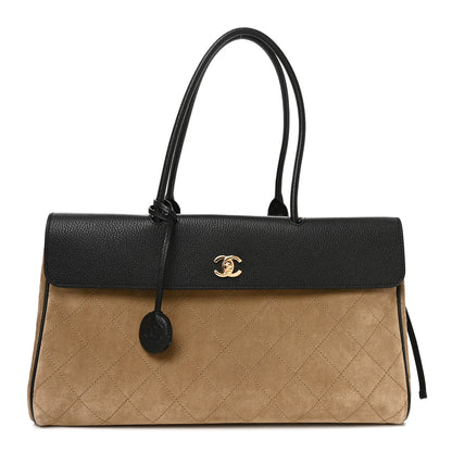 Chanel Grained Calfskin Suede Urban Essentials Shopping Bag Dark Beige Black 1 of 10