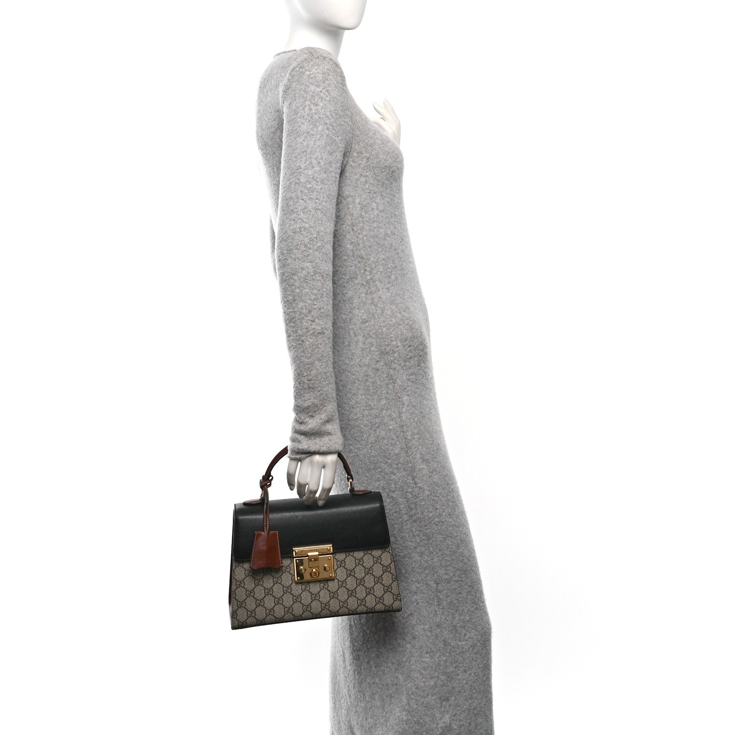 Gucci GG Supreme Monogram Calfskin Small Padlock Top Handle Bag Beige Black Cuir 2 of 10